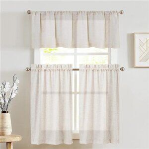 Kitchen Curtains and Valances Set Tier Curtains Linen Curtains BeigeCafe Curtain